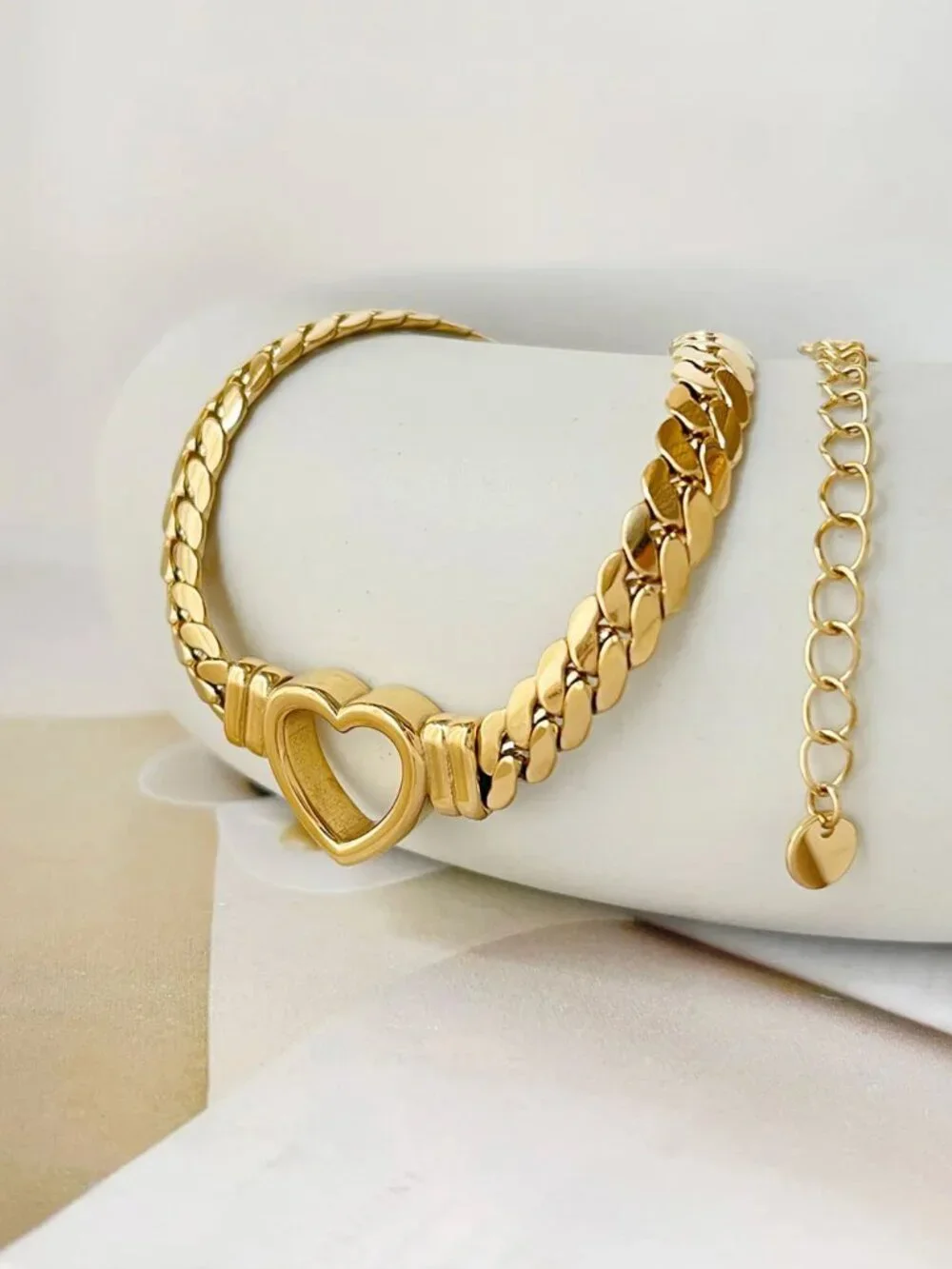 Gold Heart Chain Collar Bracelet